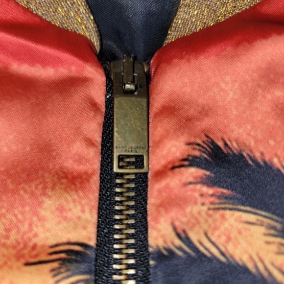 SAINT LAURENT Palm Tree Print Satin Bomber Jacket Unisex Size FR 46 - Picture 13 of 16